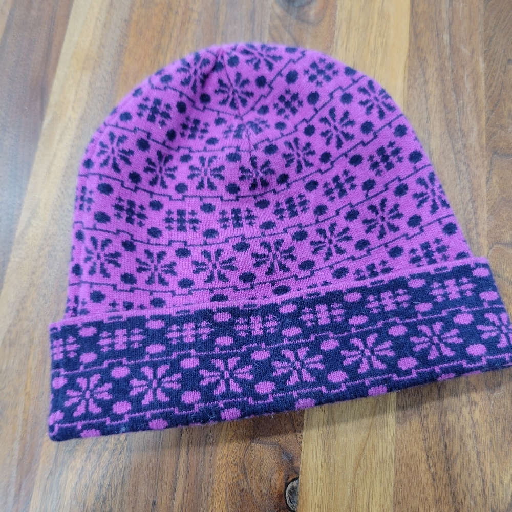 Lands' End Purple and Black Patterned Wool Blend Beanie